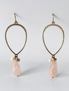 Goldtone Teardrop Earrings with Pink Faceted Acrylic Drops with Pearls Crystals